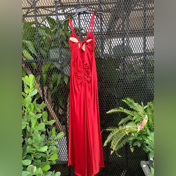 ✨⚡️💥Vintage 90s Zum Zum Satin Slip Dress Maxi Back Ruffle Magenta Size 5/6 - Picture 4 of 12